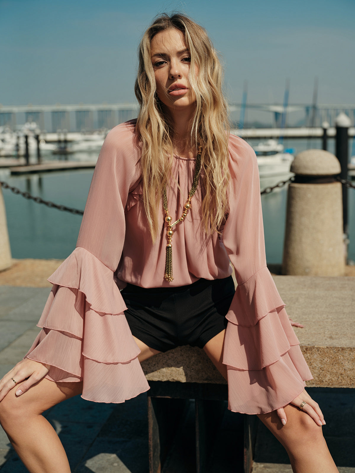 Chiffon Ruffled Sleeved Blouse