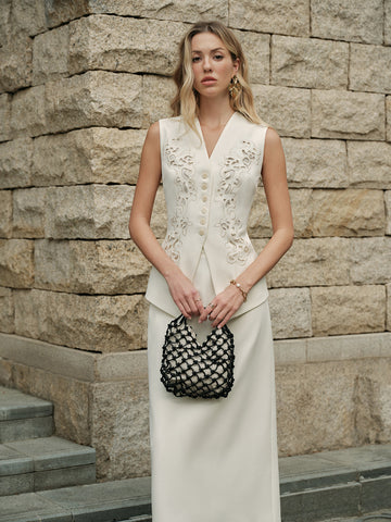 Vest with Embroidered Button Details