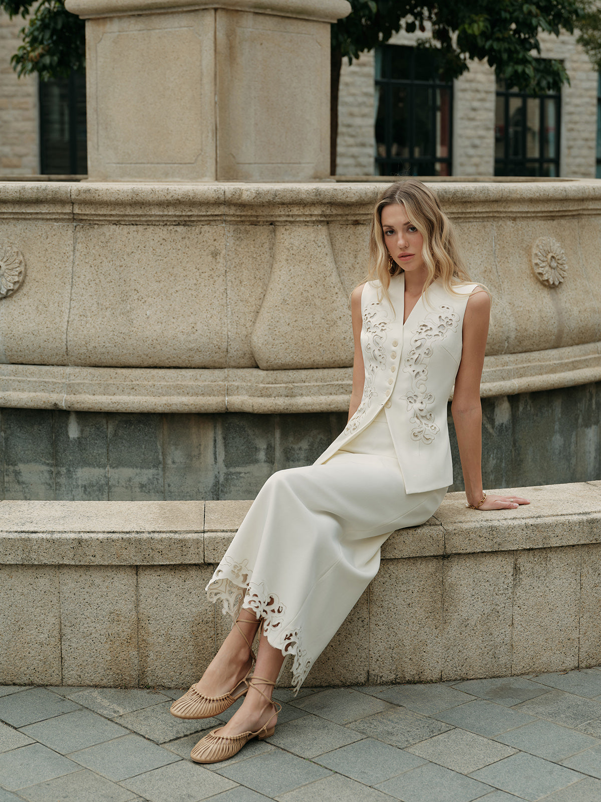 Vest with Embroidered Button Details
