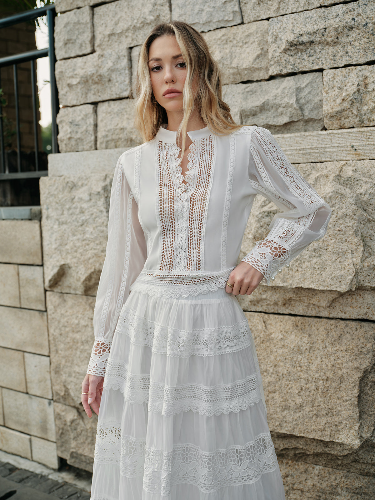Lace Detail Layered Skirt Set 