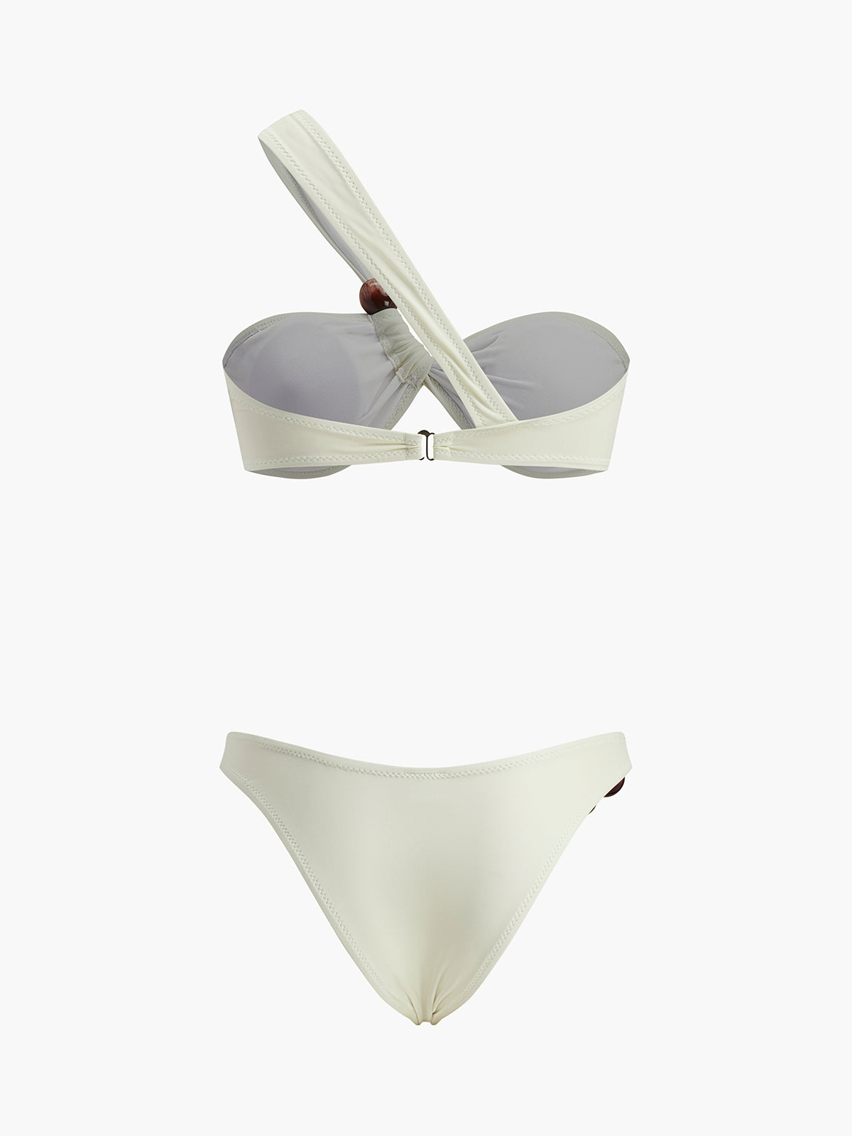One-Shoulder Bikini Set with Wooden Bead Details