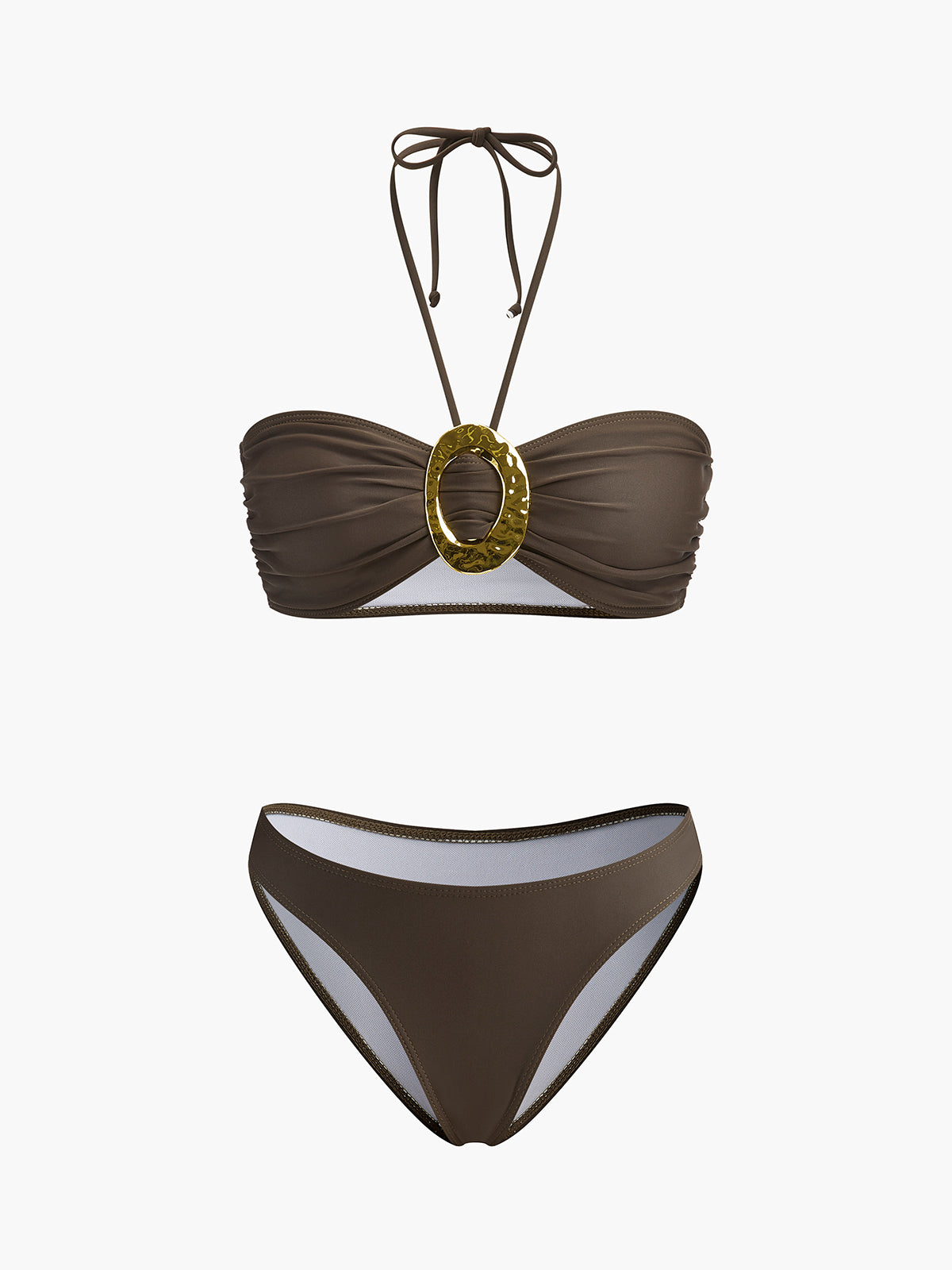Bandeau-Bikini-Set mit drapiertem Rock und ovalem Ringdetail
