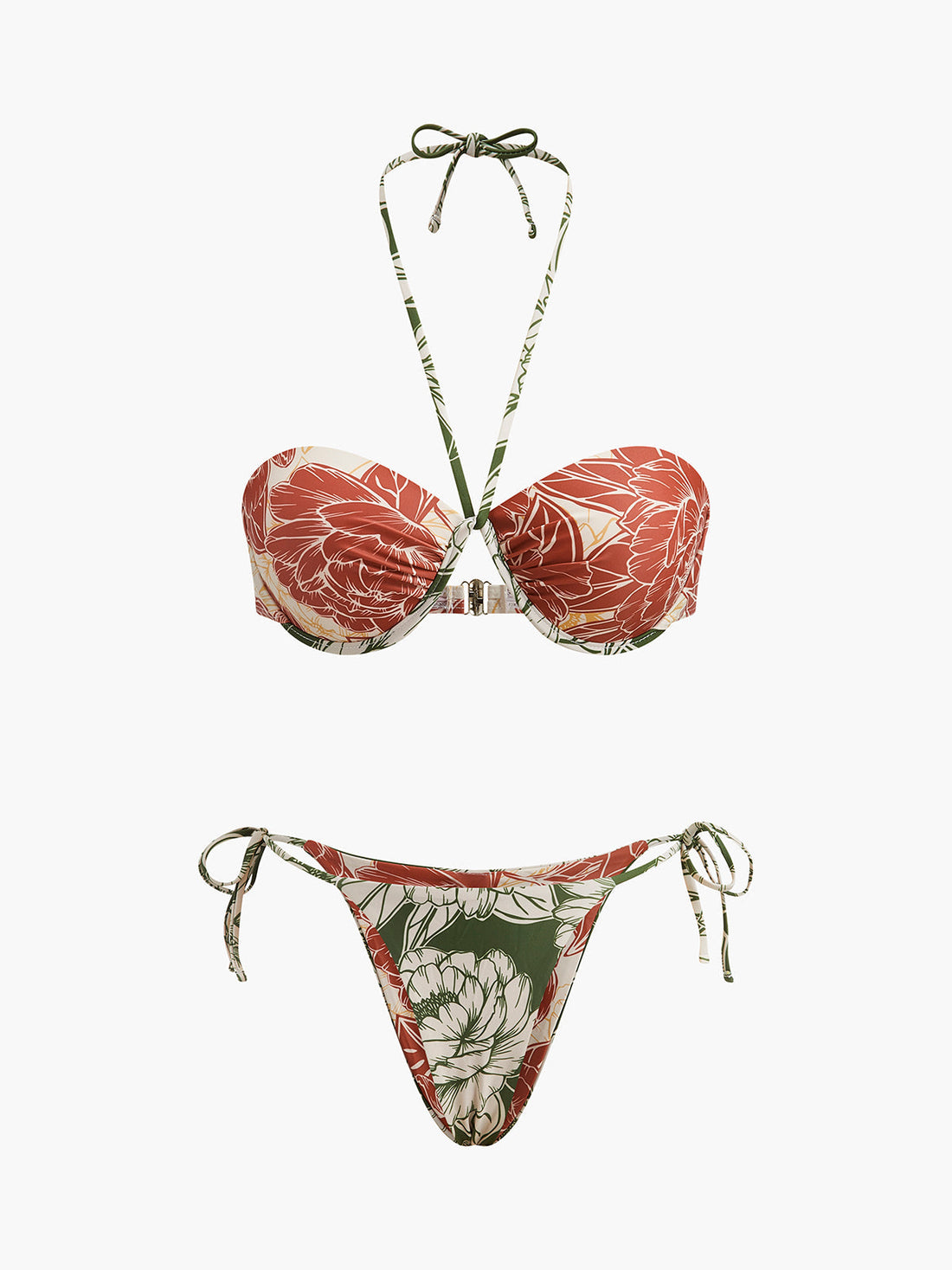 Bikini-Set mit Schnürung und Blumenmuster am Seitenrock