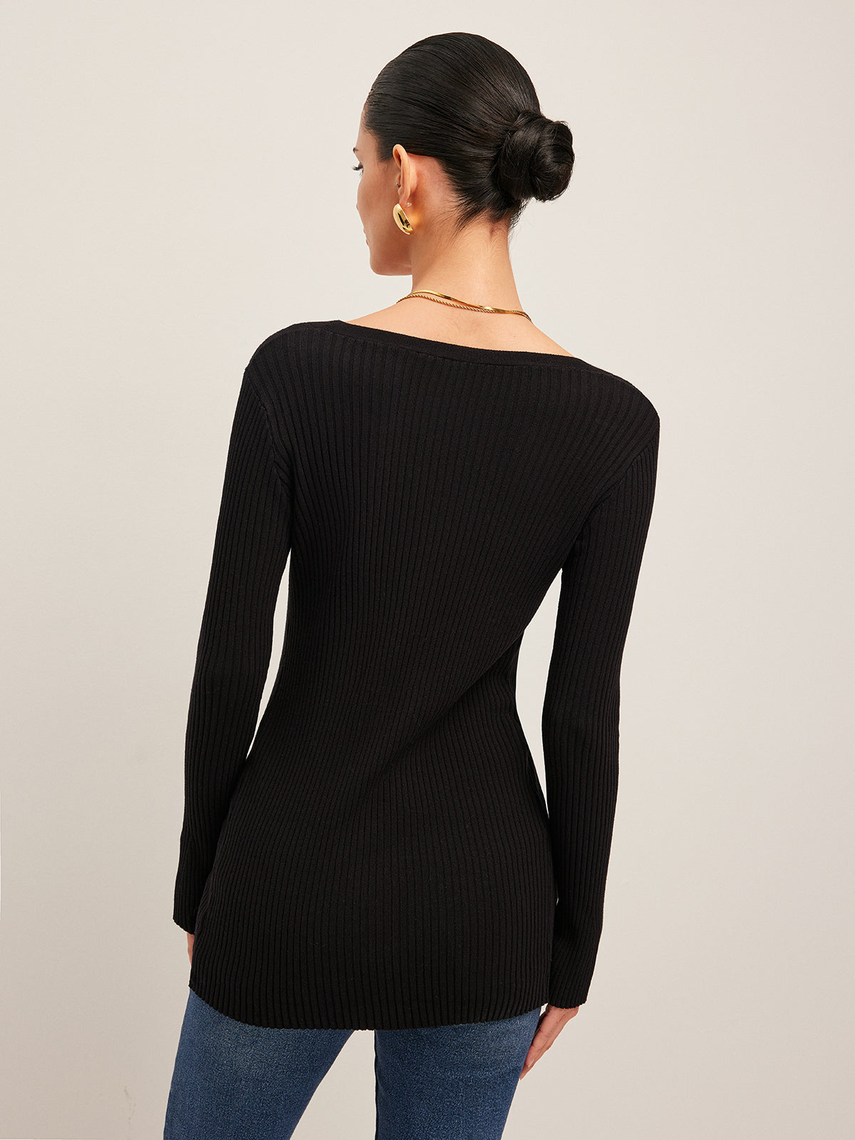 Ribbed Slit Buttoned Cardigan