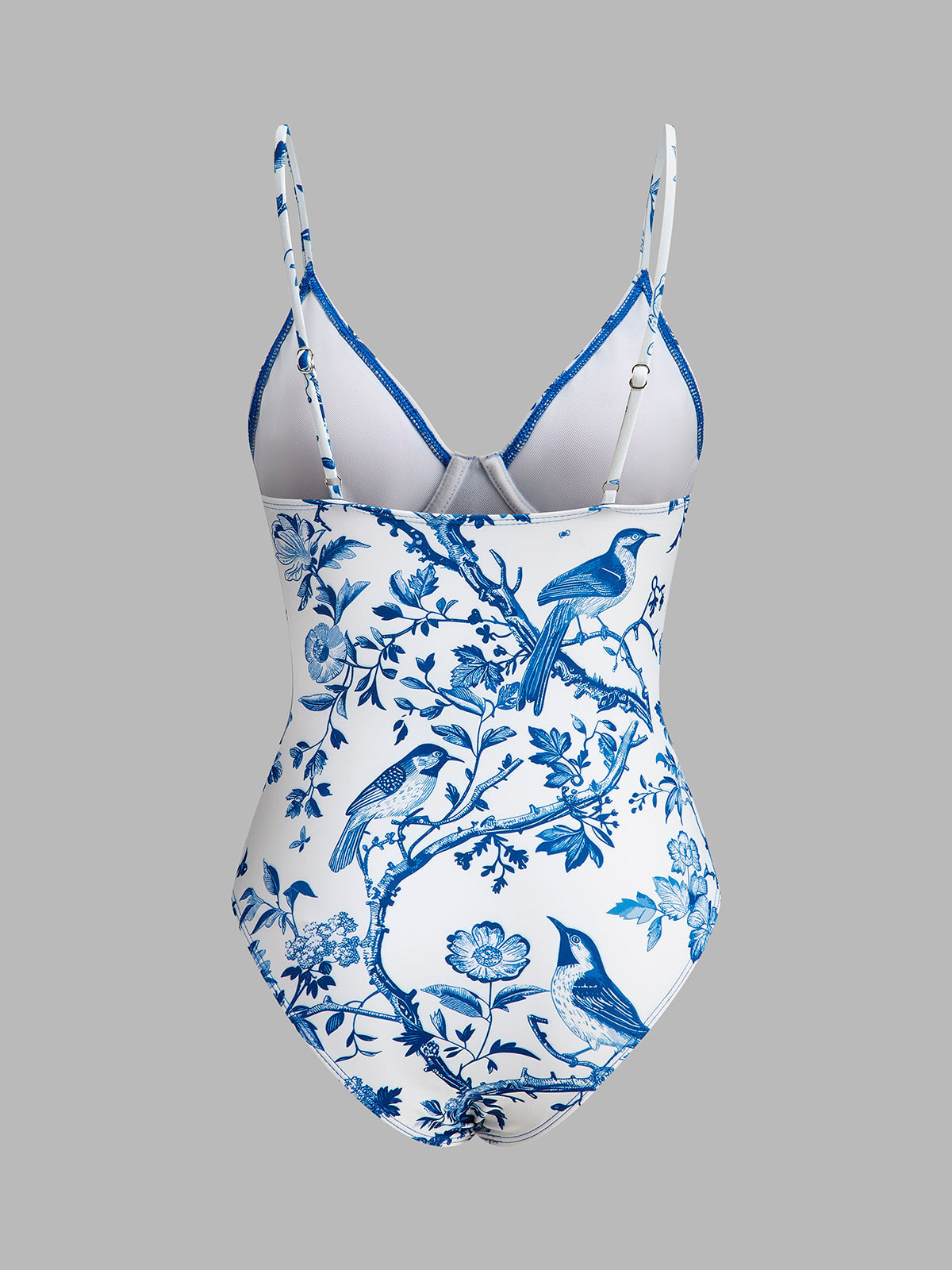 Bird Pattern V-Neck One-Piece Swimsuit