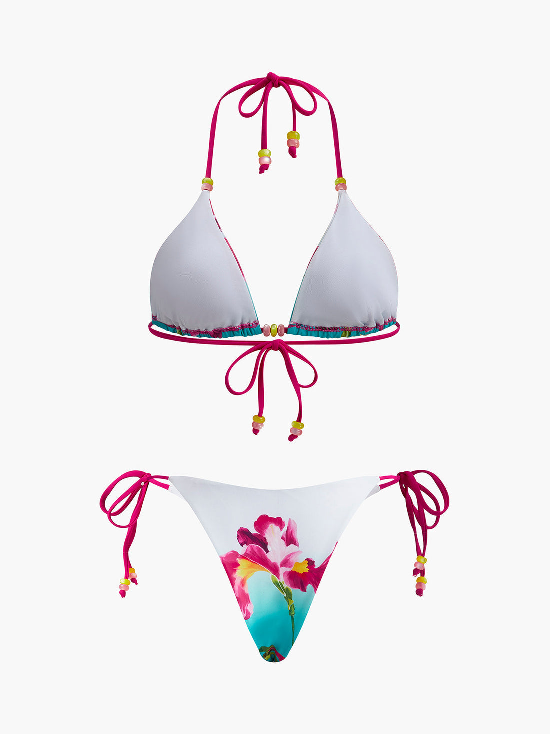 Bikini-Set mit Blumenmuster und Perlenbesatz