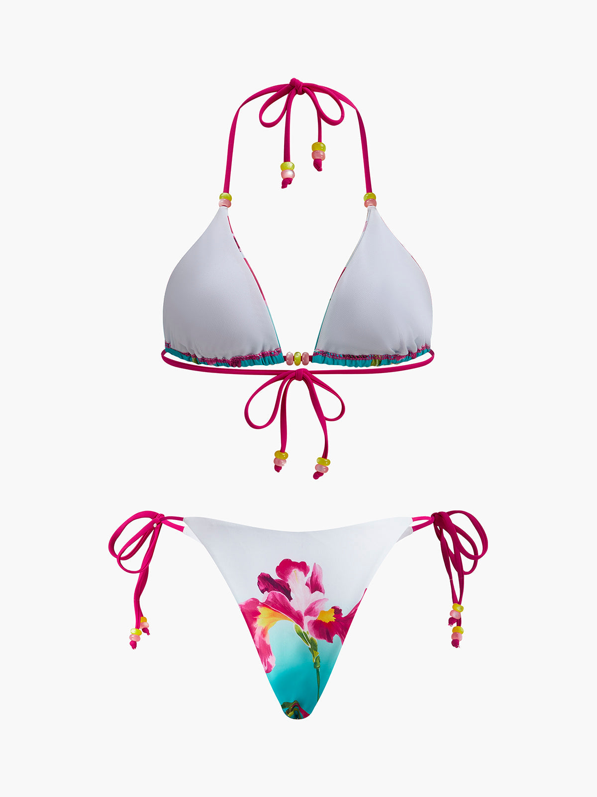 Bikini-Set mit Blumenmuster und Perlenbesatz