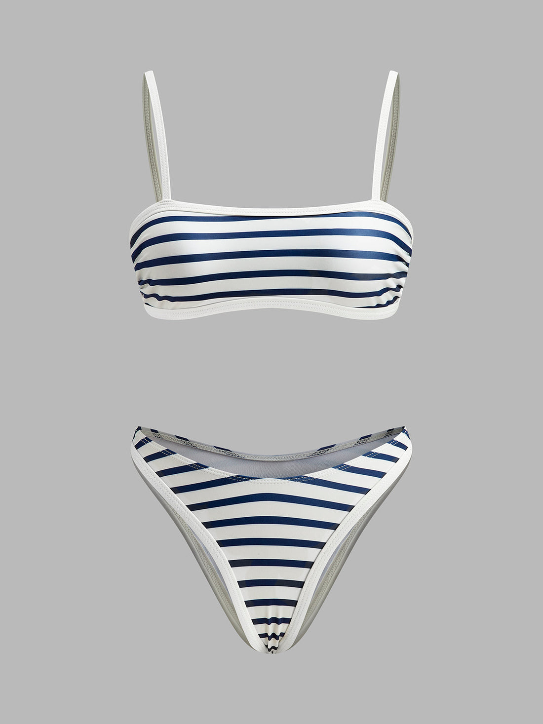 Gestreifter Bikini mit hohem Beinausschnitt im Matrosenstil