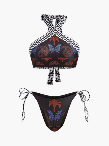 Boho Desenli Bağcıklı Askılı Bikini