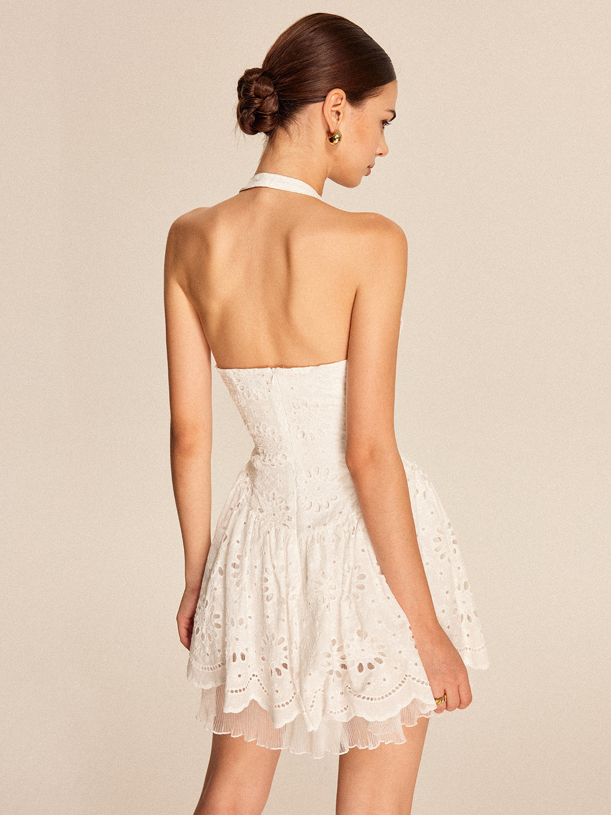 Cotton Embroidered Halter Mini Dress