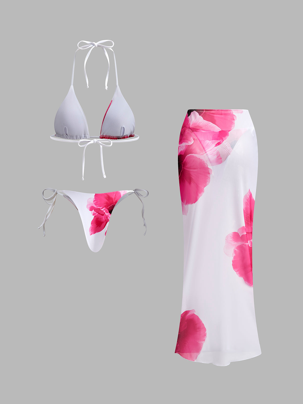 Floral Bikini Set with Semi-Sheer Skirt