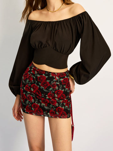 Off-the-shoulder lace-up blouse
