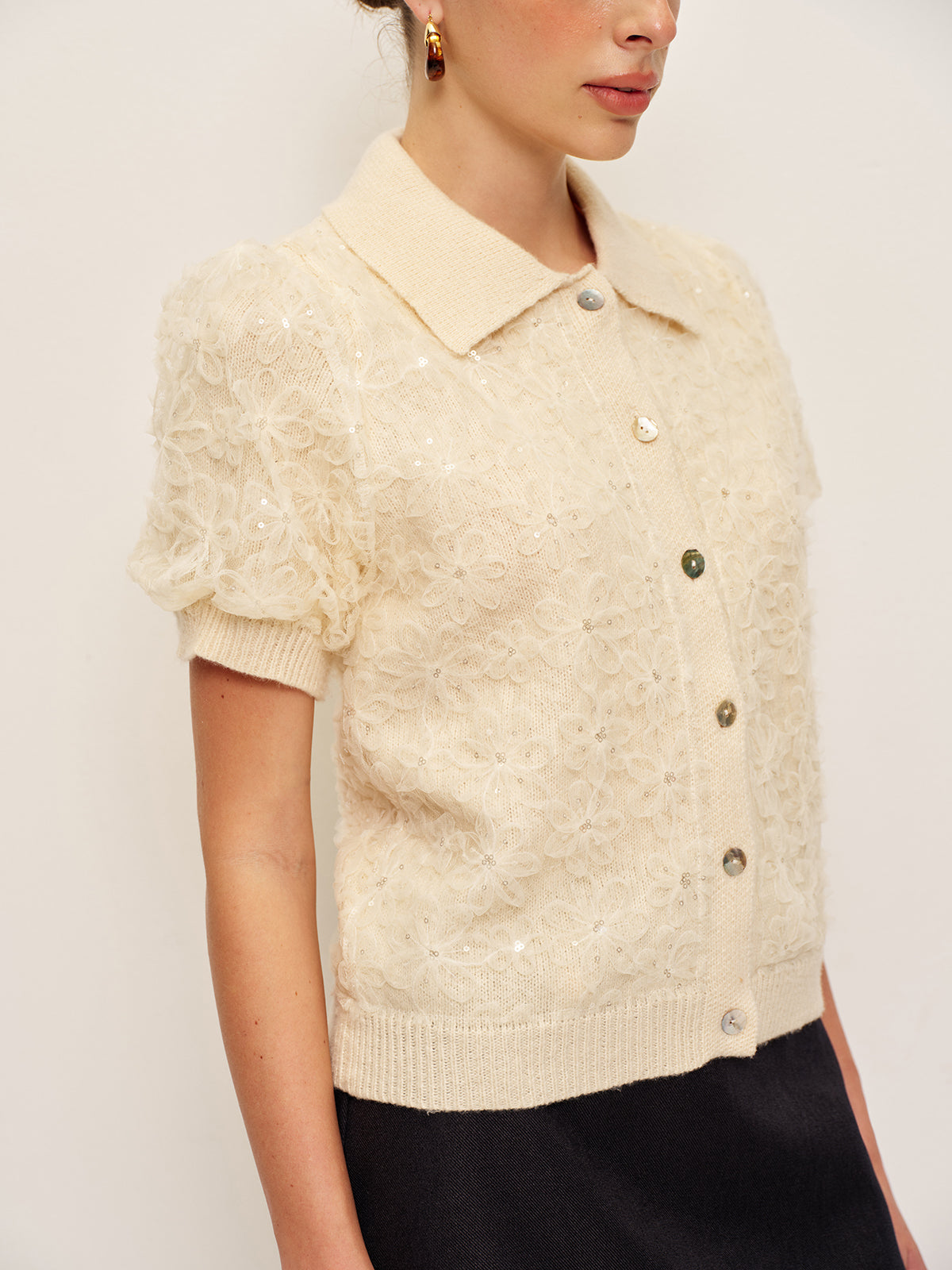 Paillettenbesetzter Spitzenstrickcardigan