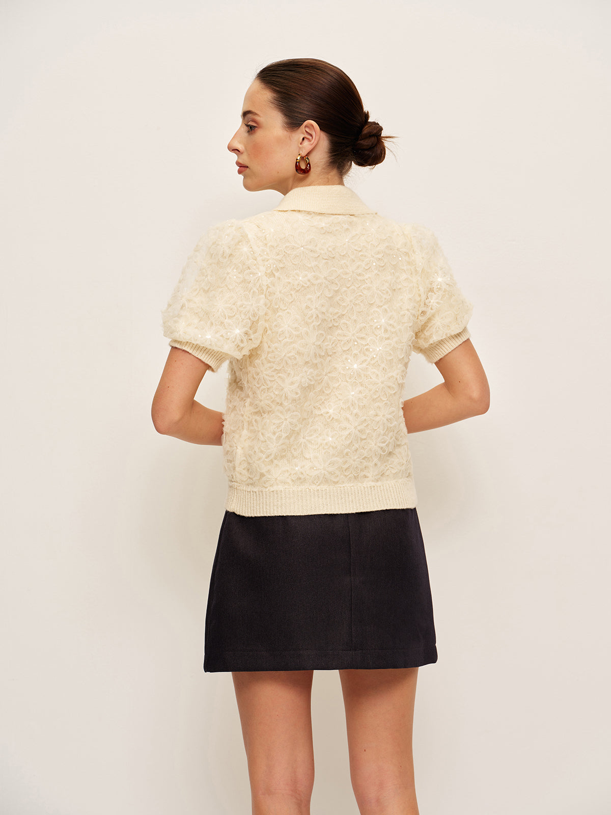 Paillettenbesetzter Spitzenstrickcardigan