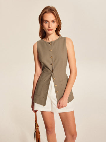 Asymmetrical Button Pocket Detail Vest