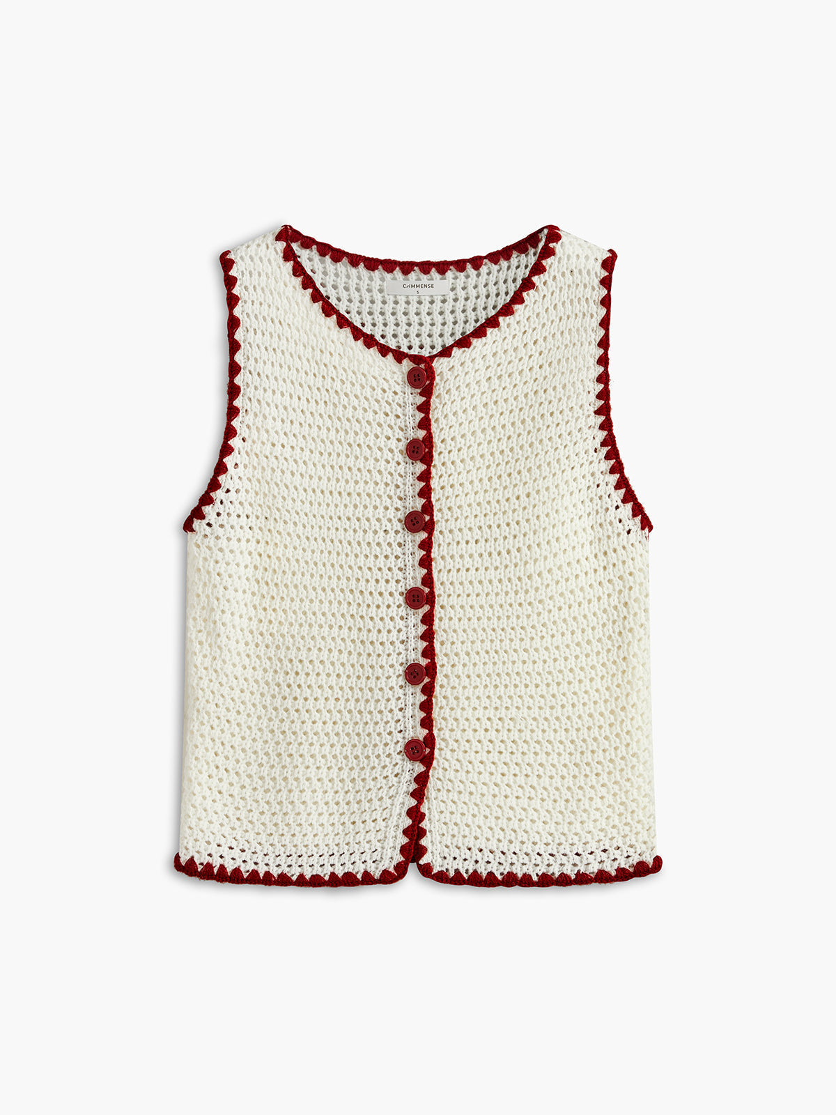 Buttoned Contrast Crochet Vest