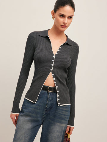Kurzer, gerippter Cardigan mit Knopfleiste