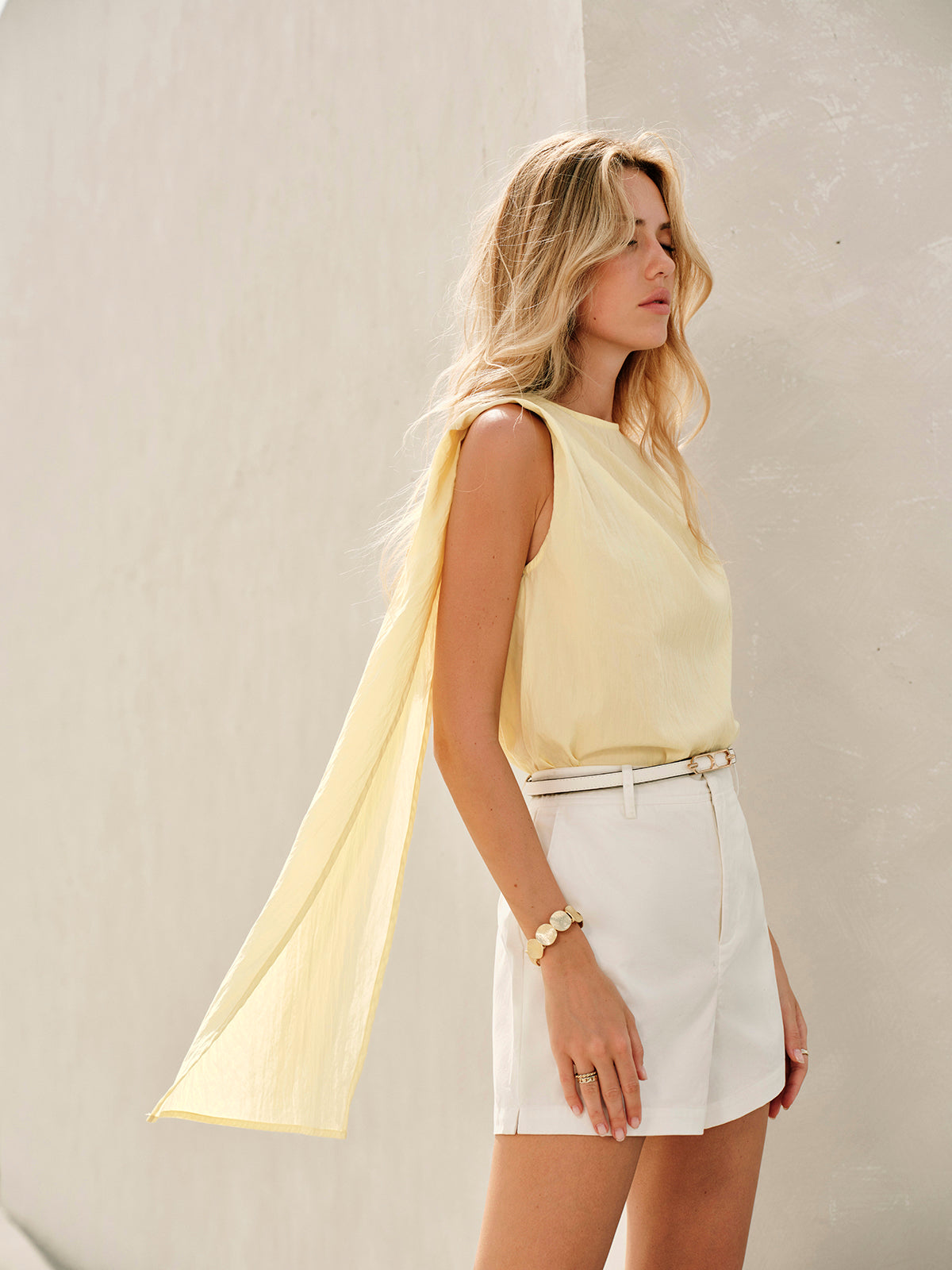 Semi-Sheer Hooded Blouse with Belted Back