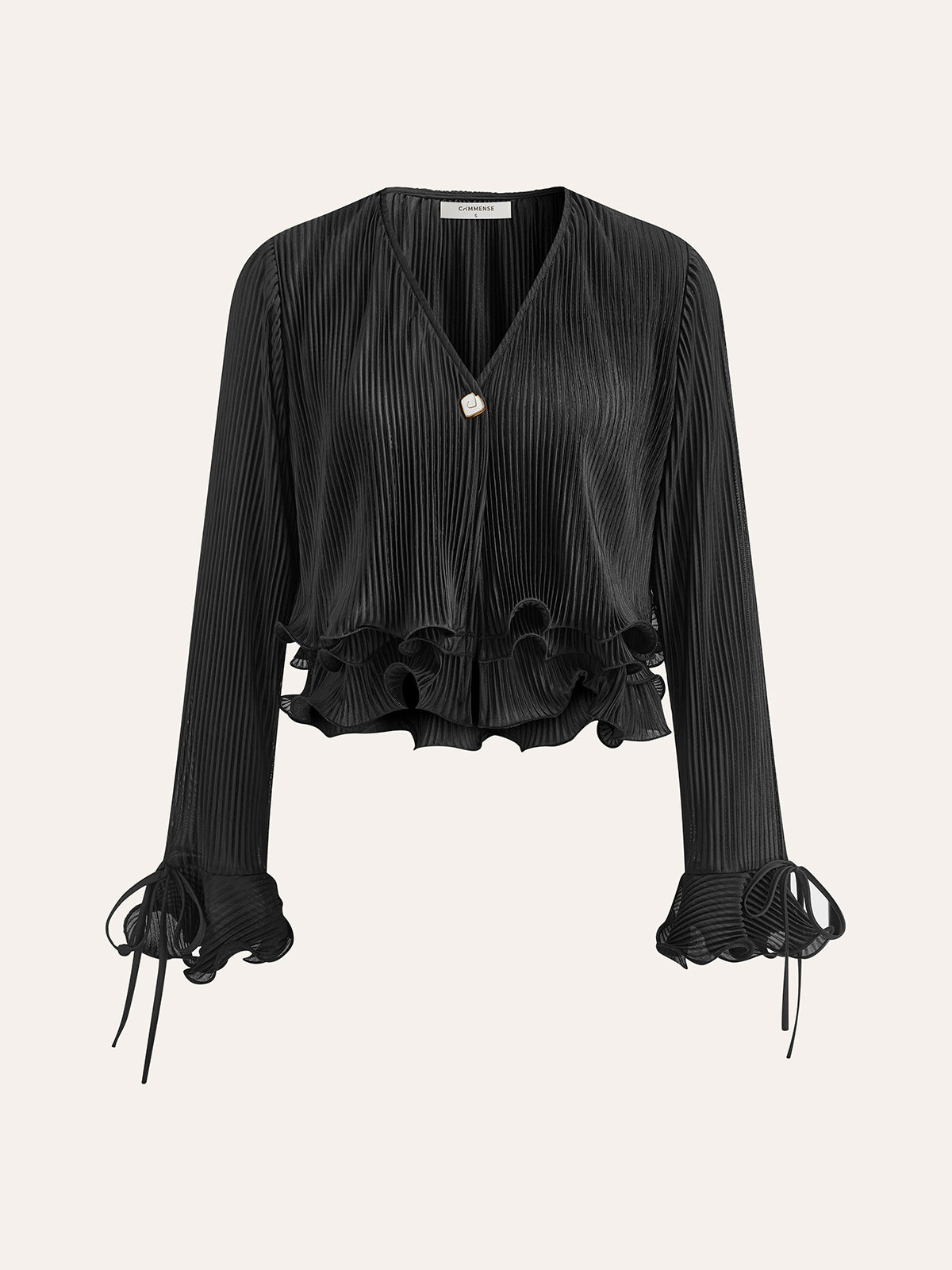 Ruffled Buttoned Pleated Blouse
