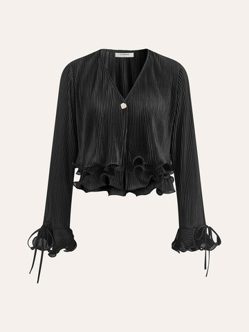 Ruffled Buttoned Pleated Blouse