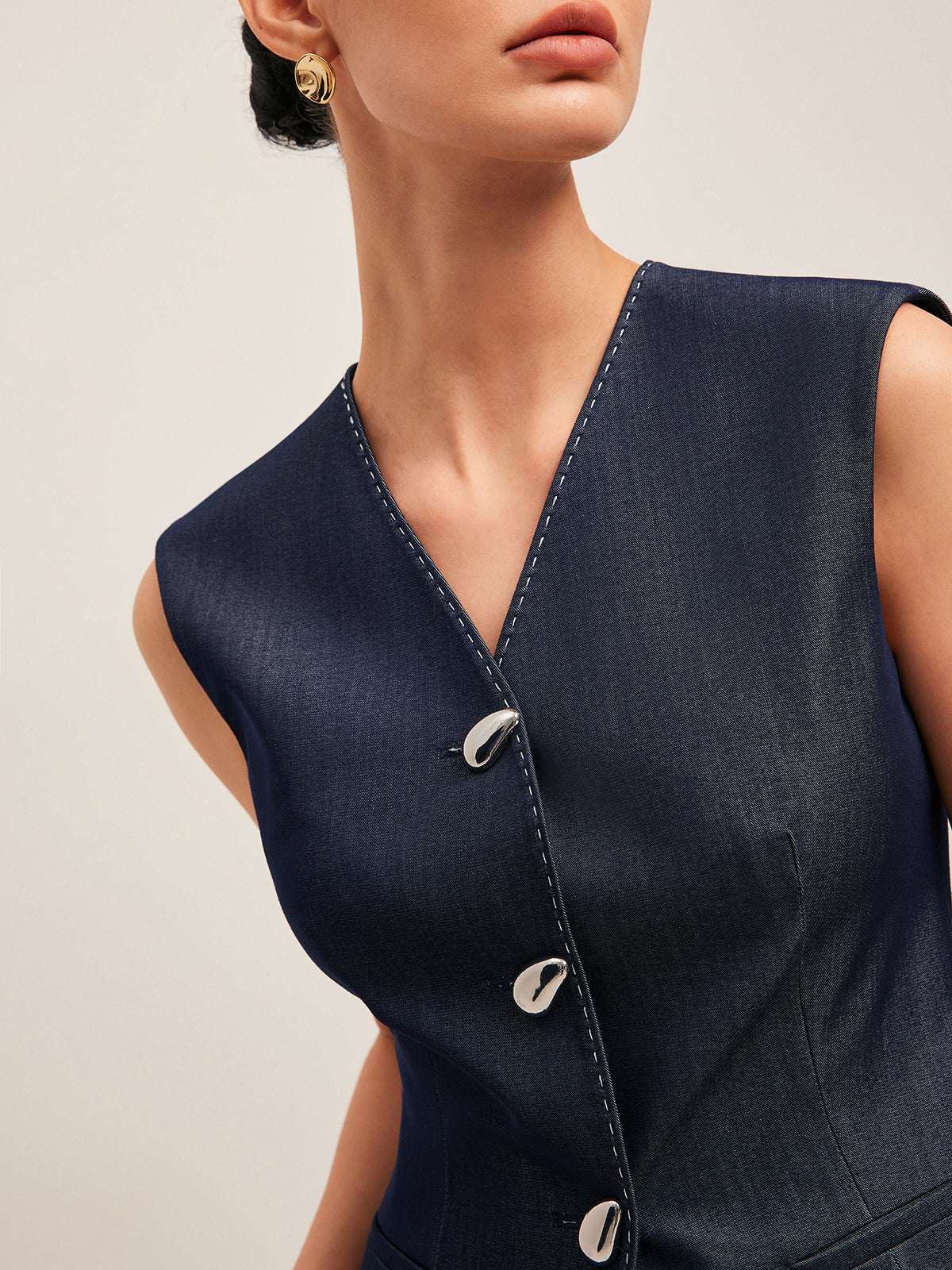Peplum Vest with Contrast Stitching and Buttons