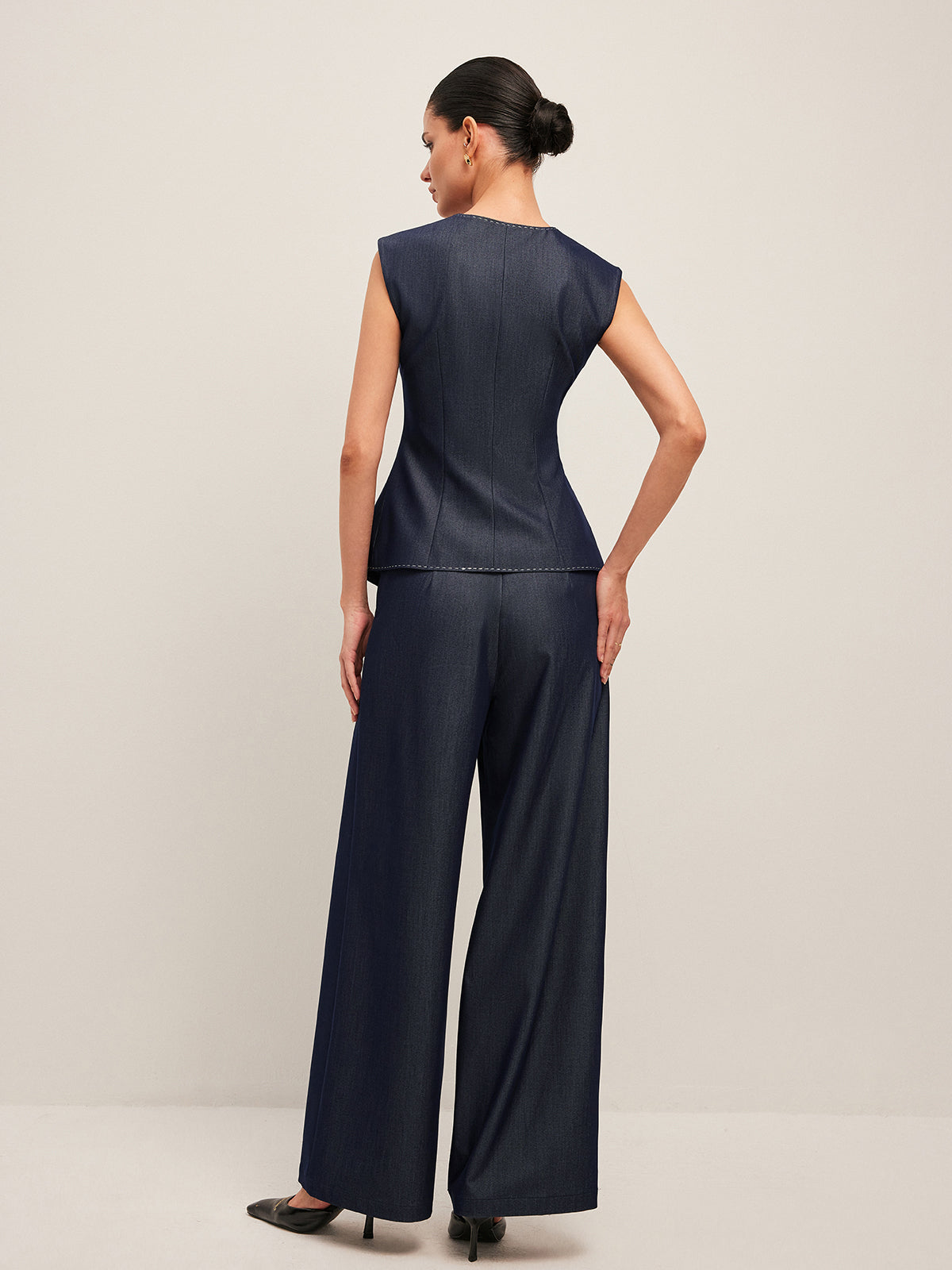 Peplum Vest with Contrast Stitching and Buttons
