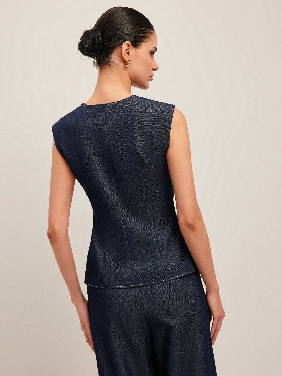Peplum Vest with Contrast Stitching and Buttons