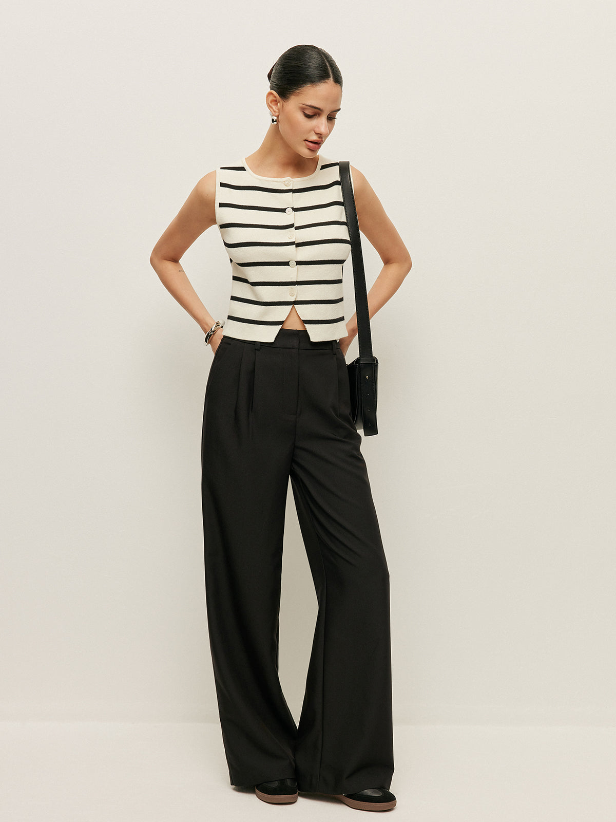 Striped Buttoned Knitted Vest