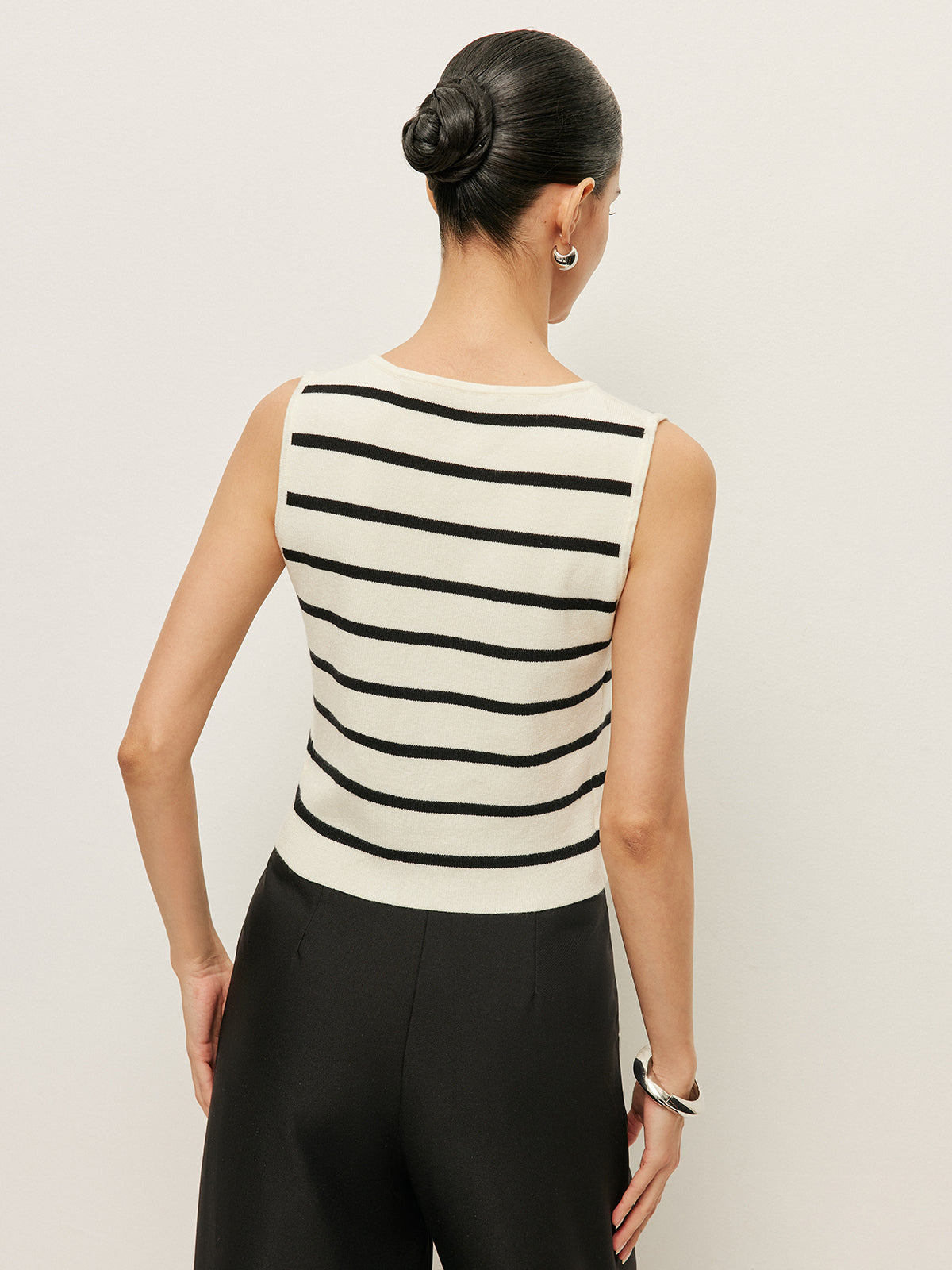 Striped Buttoned Knitted Vest