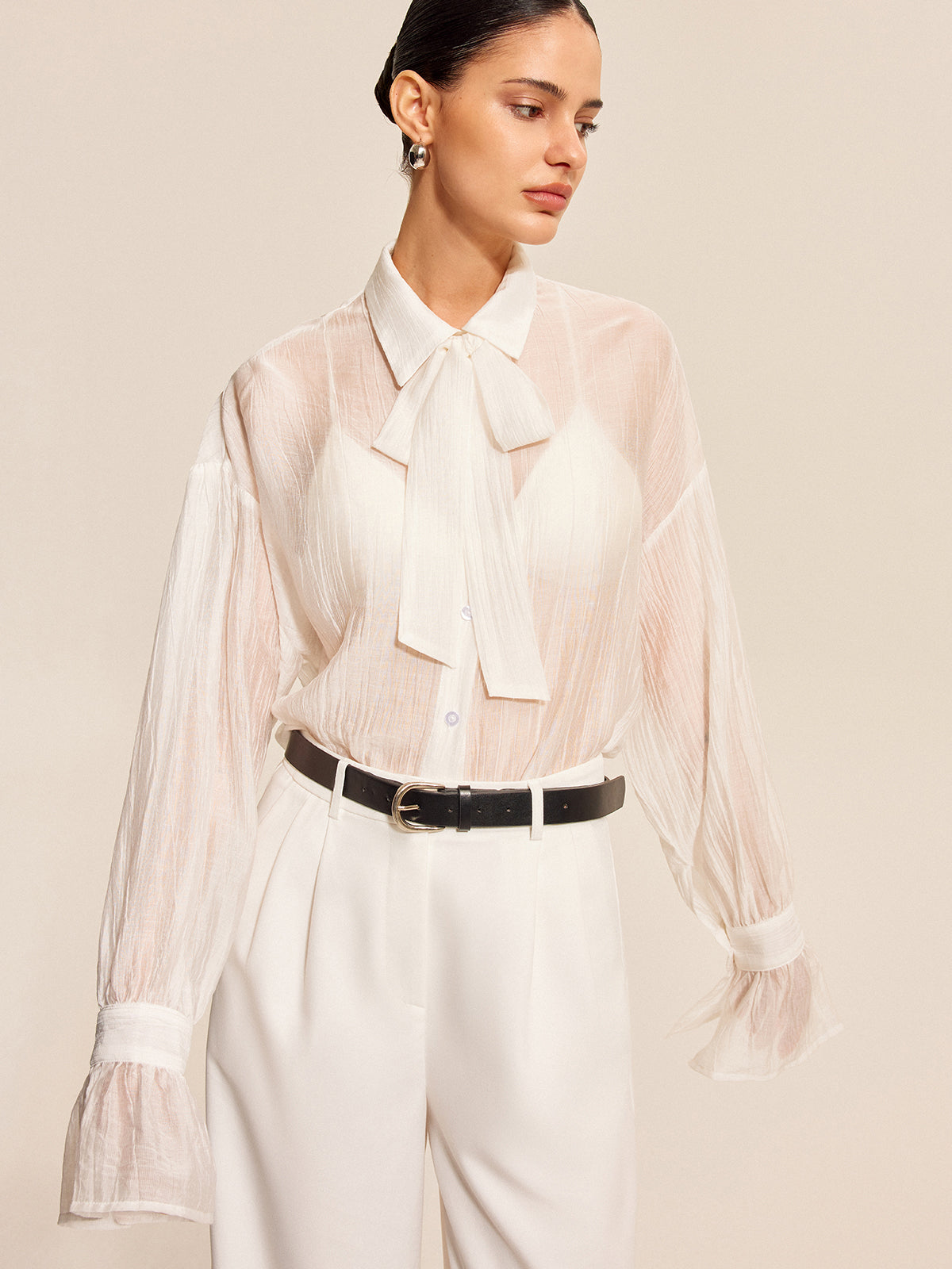 Transparente Bluse mit Fliege