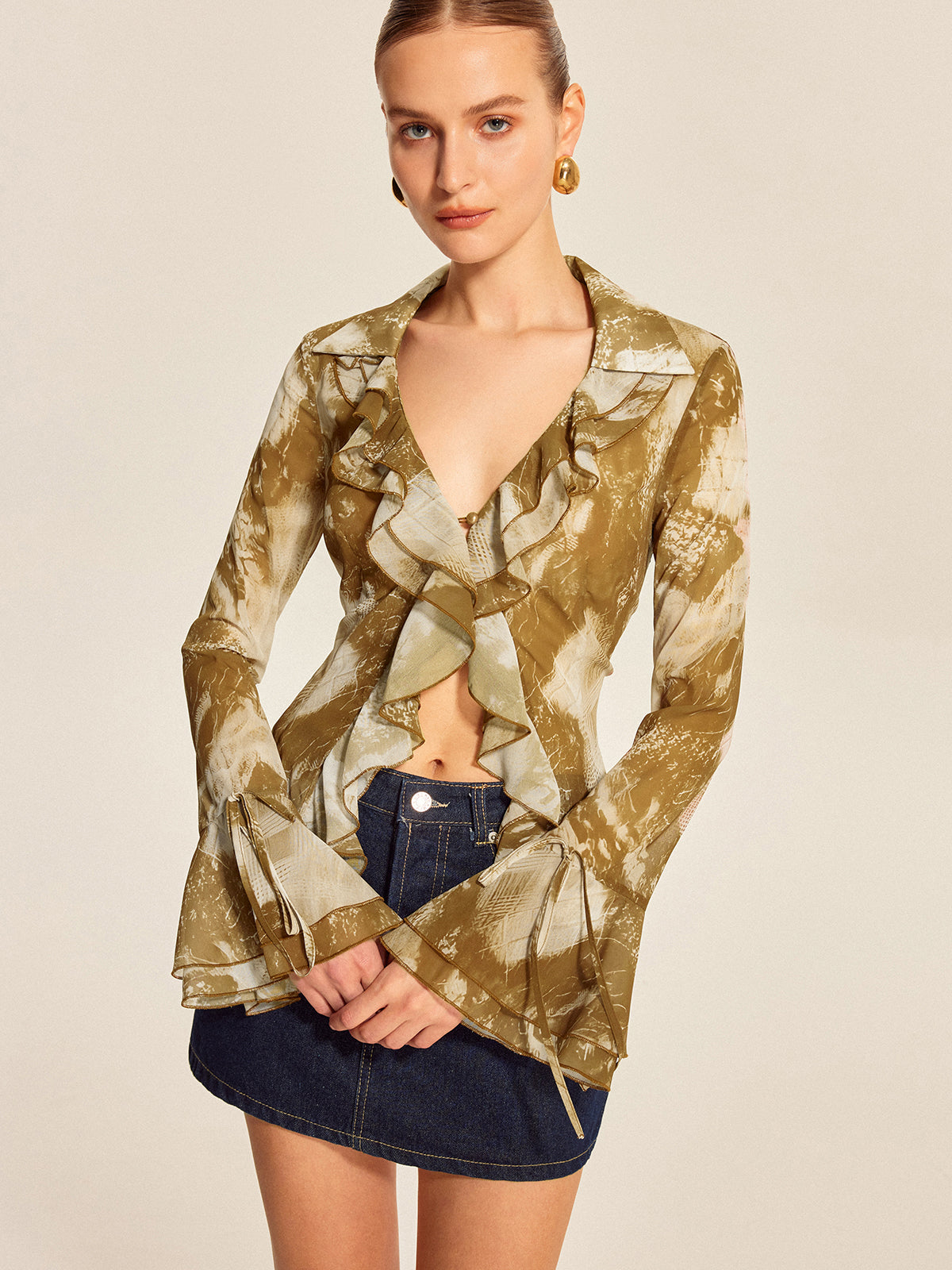 Ruffled Bell Sleeve Blouse