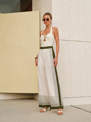 Striped Patterned Zip-Up Mid-Waist Trousers 