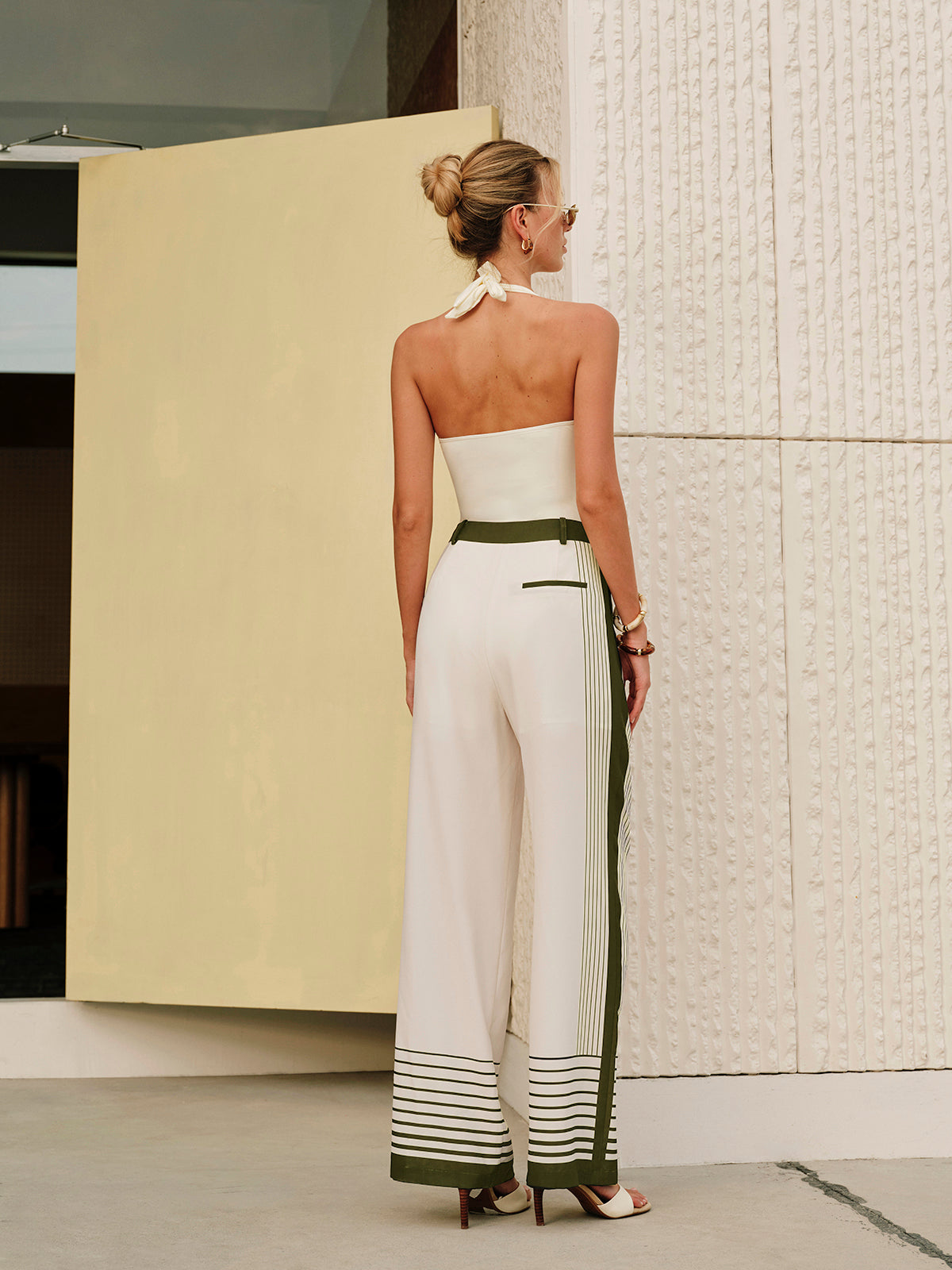 Striped Patterned Zip-Up Mid-Waist Trousers 