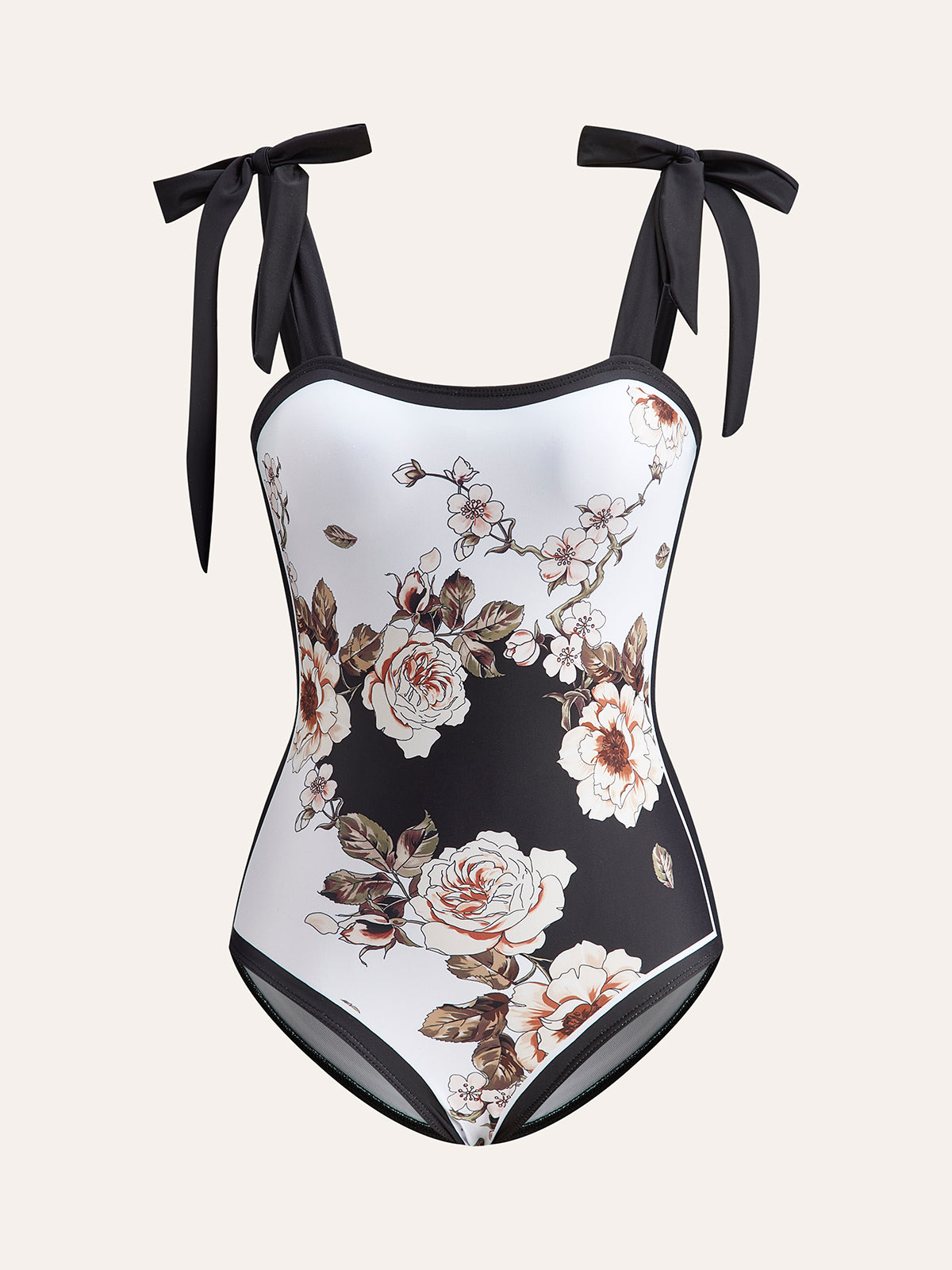 Floral Lace-Up One-Piece Swimsuit with Cover-Up Top