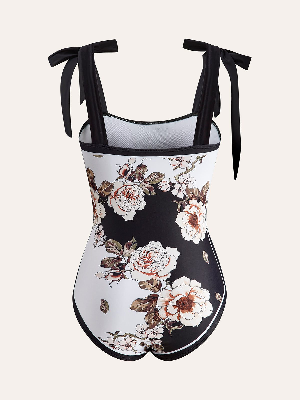 Floral Lace-Up One-Piece Swimsuit with Cover-Up Top