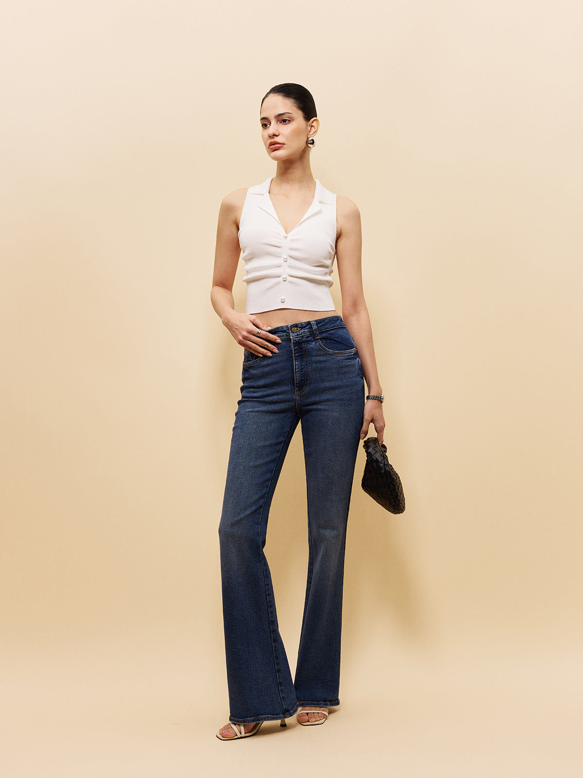 Sleeveless Button-Front Cropped Sweater Vest
