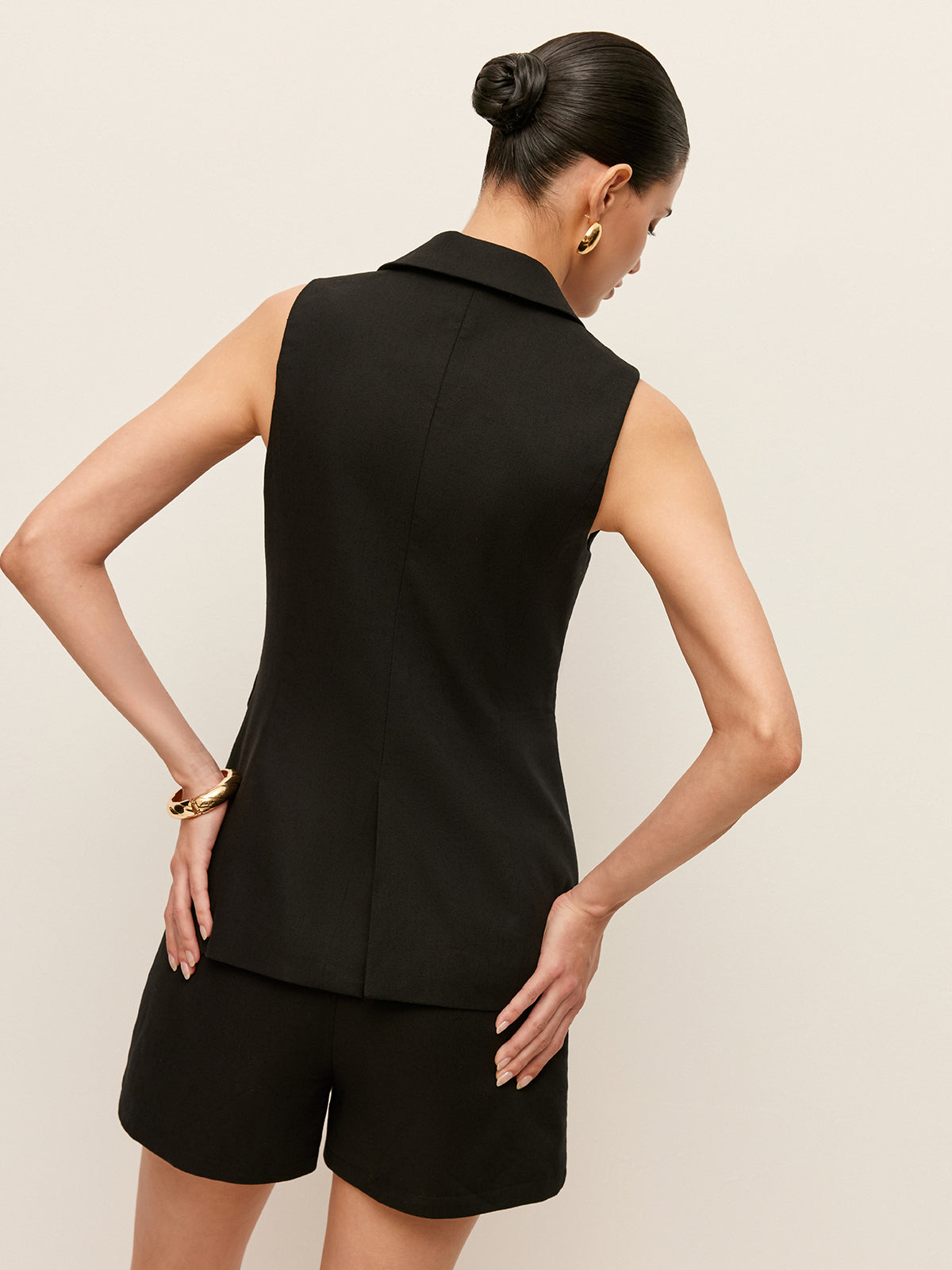 Cotton & Linen Button Detail Pocket Vest