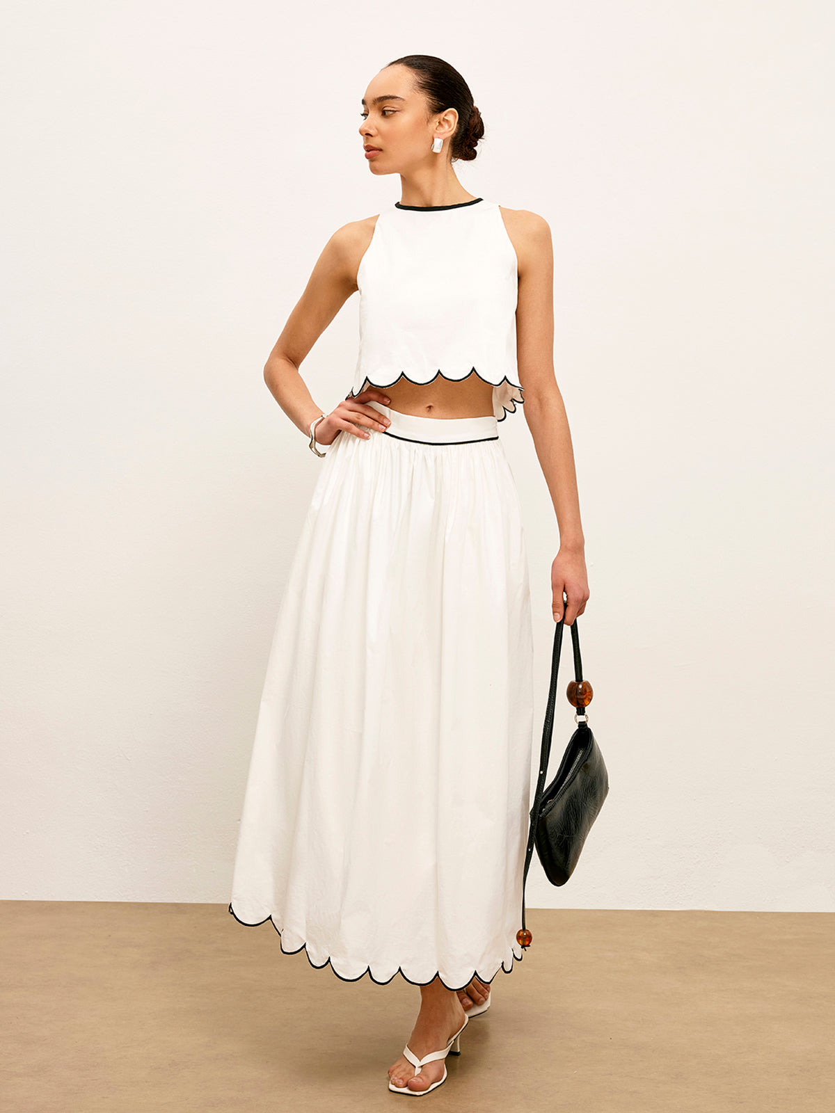 Sleeveless Skirt Set with Ruffled Hem Detail and Color Blocking 