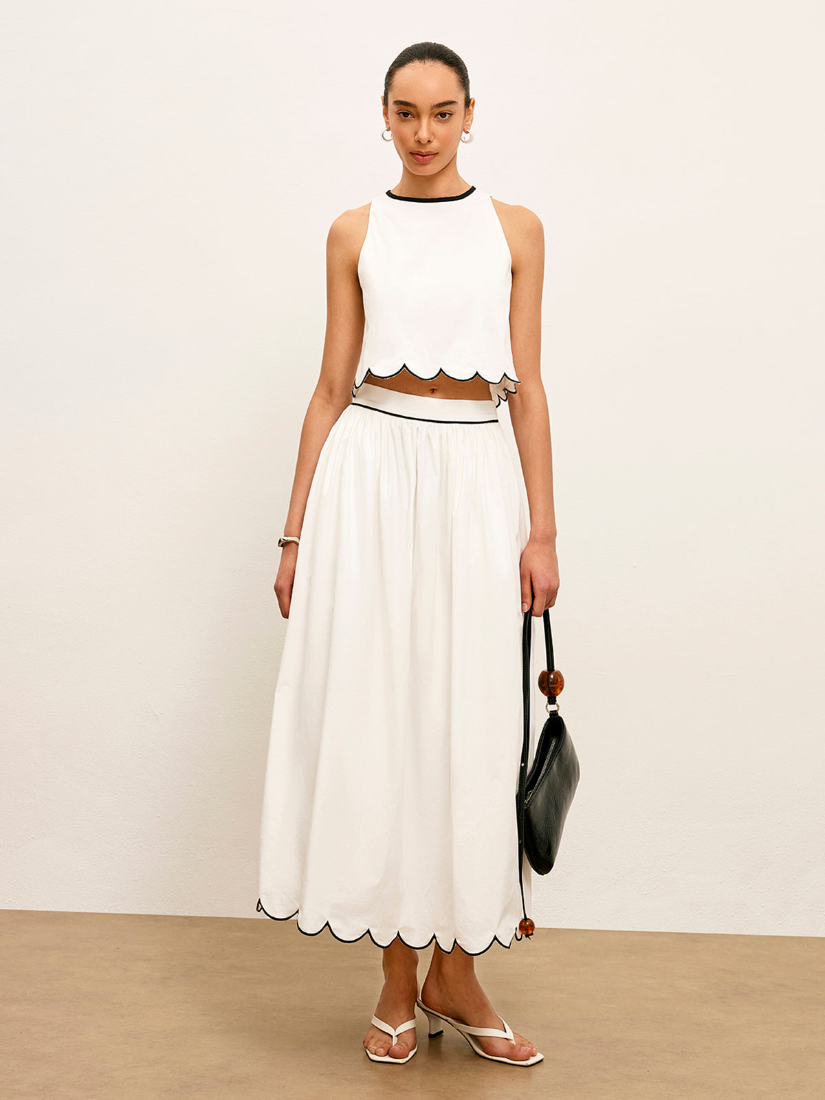 Sleeveless Skirt Set with Ruffled Hem Detail and Color Blocking 