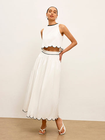 Sleeveless Skirt Set with Ruffled Hem Detail and Color Blocking 