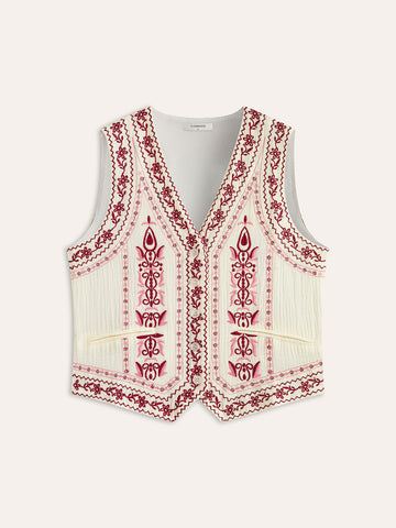 Boho Patterned Vest with Belted Back