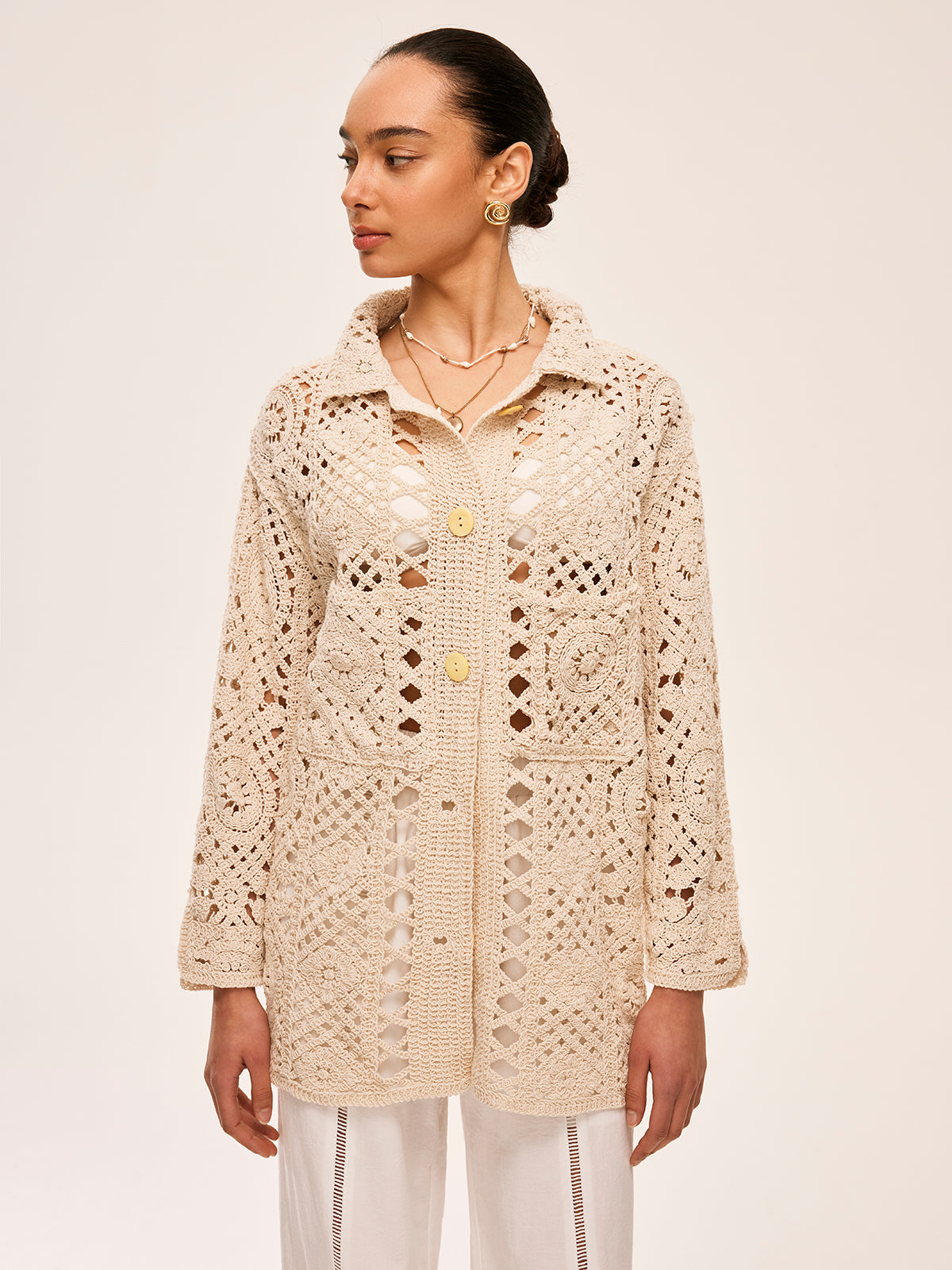 Crochet Cardigan with Button Detail