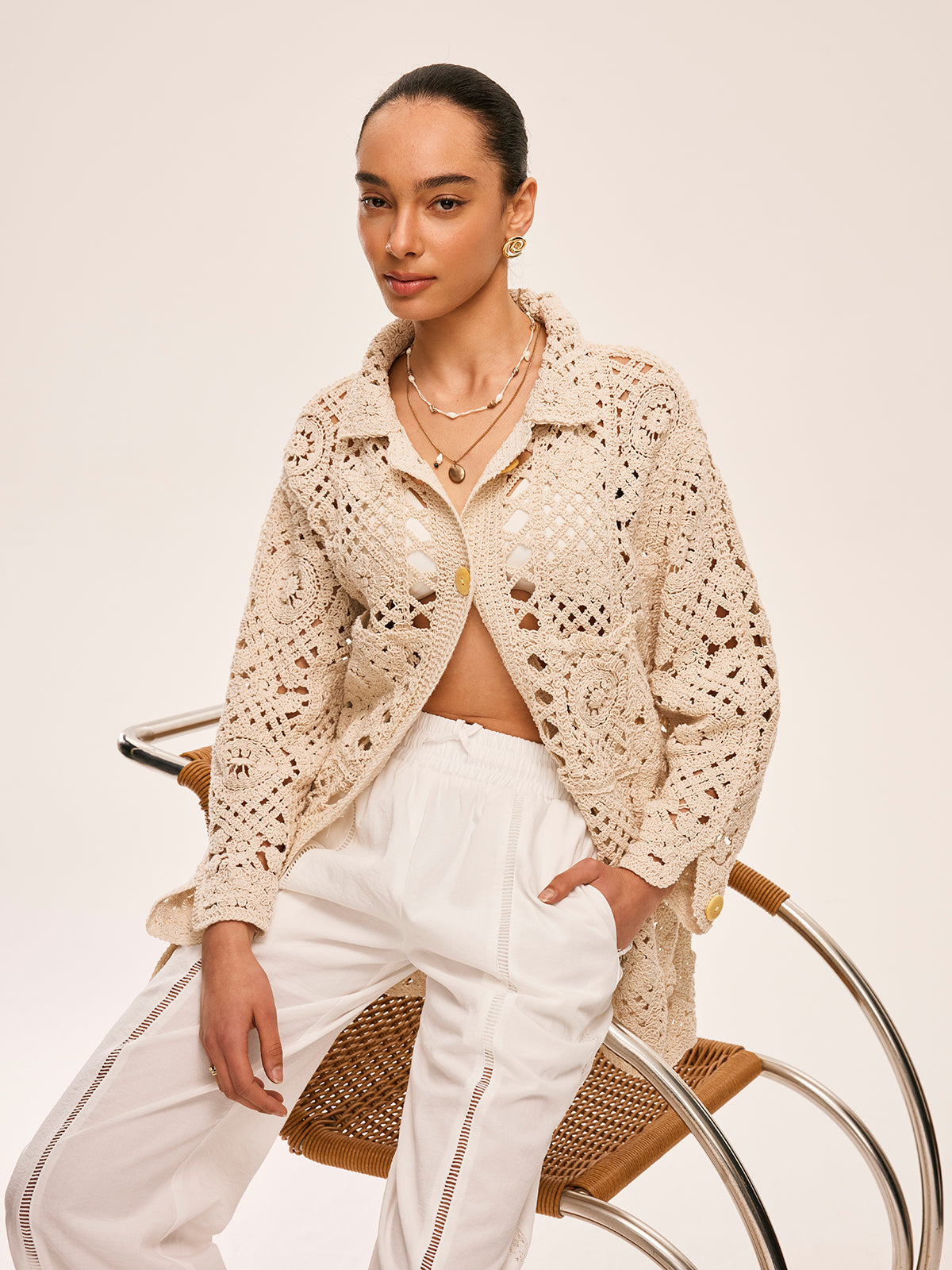 Crochet Cardigan with Button Detail