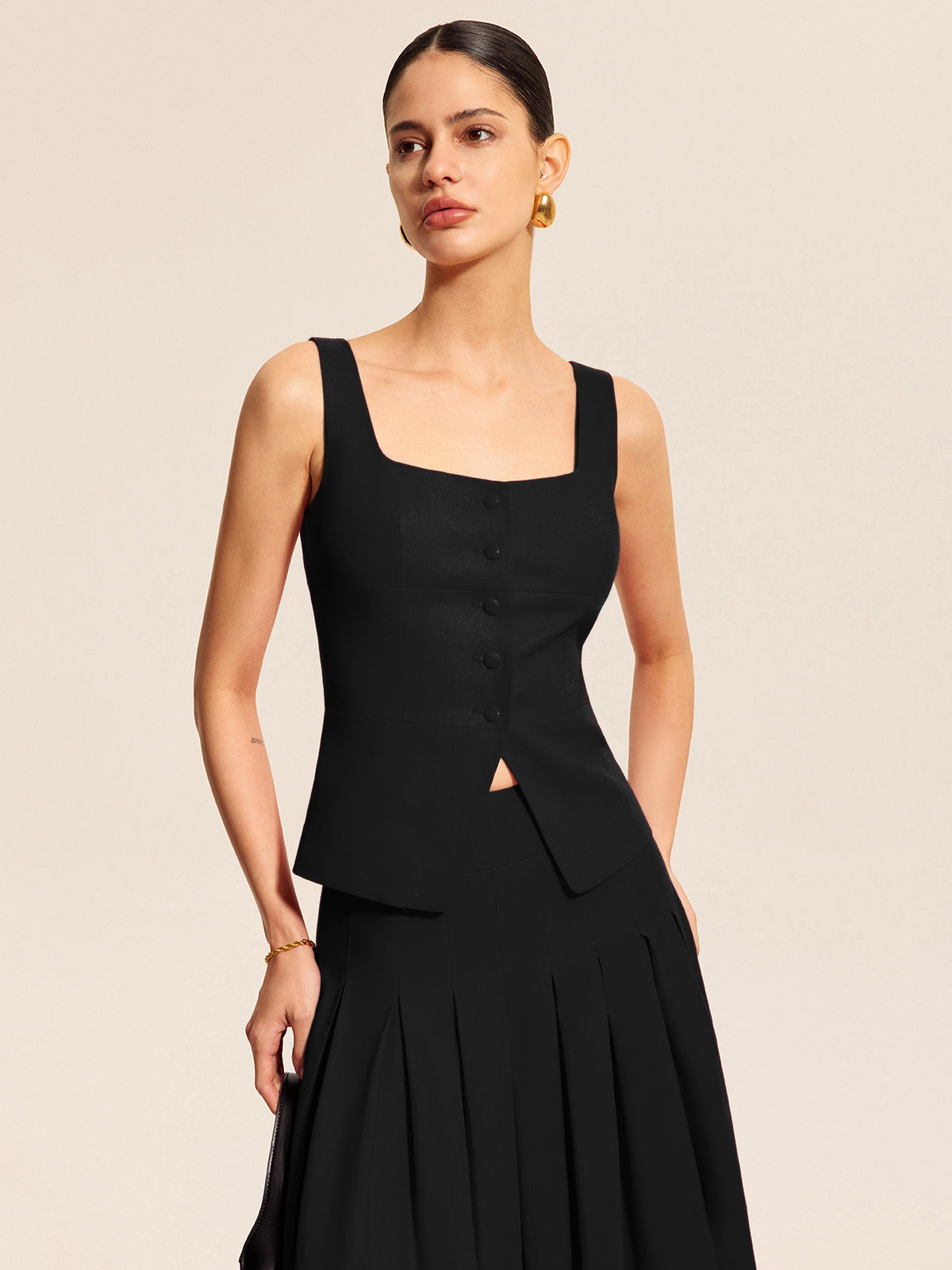 Cotton & Linen Square Neck Vest Top