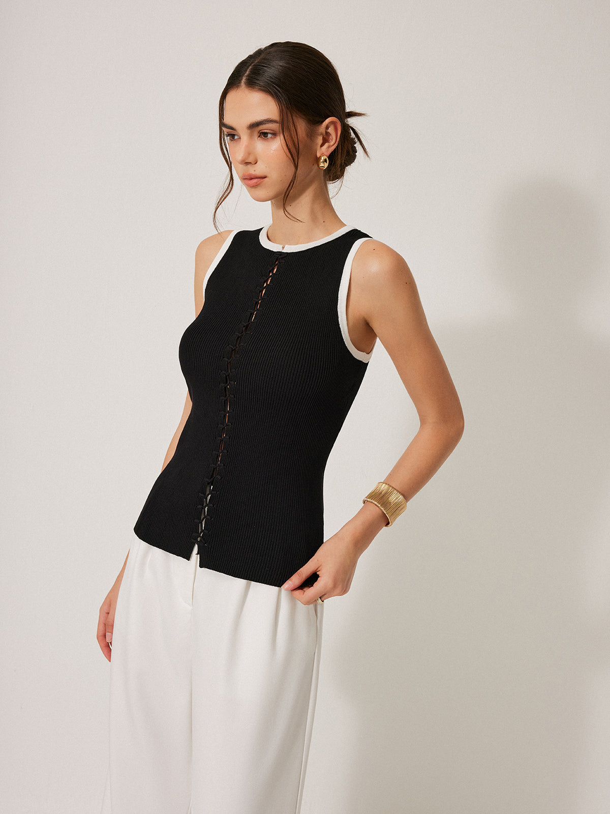Color Block Knitted Drawstring Vest