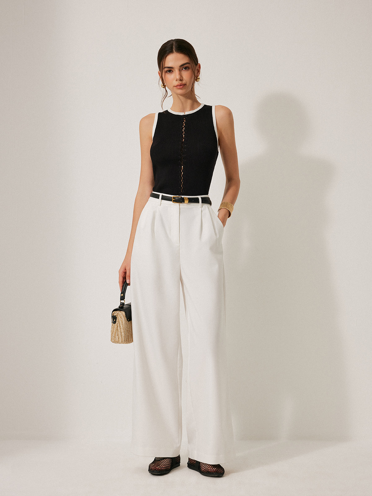 Color Block Knitted Drawstring Vest