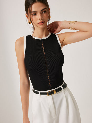 Color Block Knitted Drawstring Vest