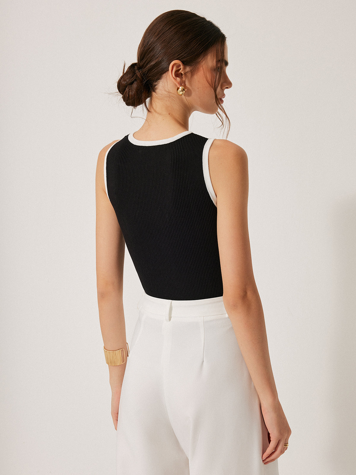 Color Block Knitted Drawstring Vest