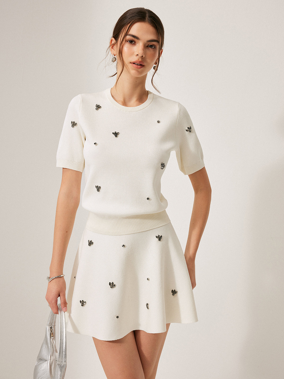 Short-Sleeved Detailed Mini Knitted Dress