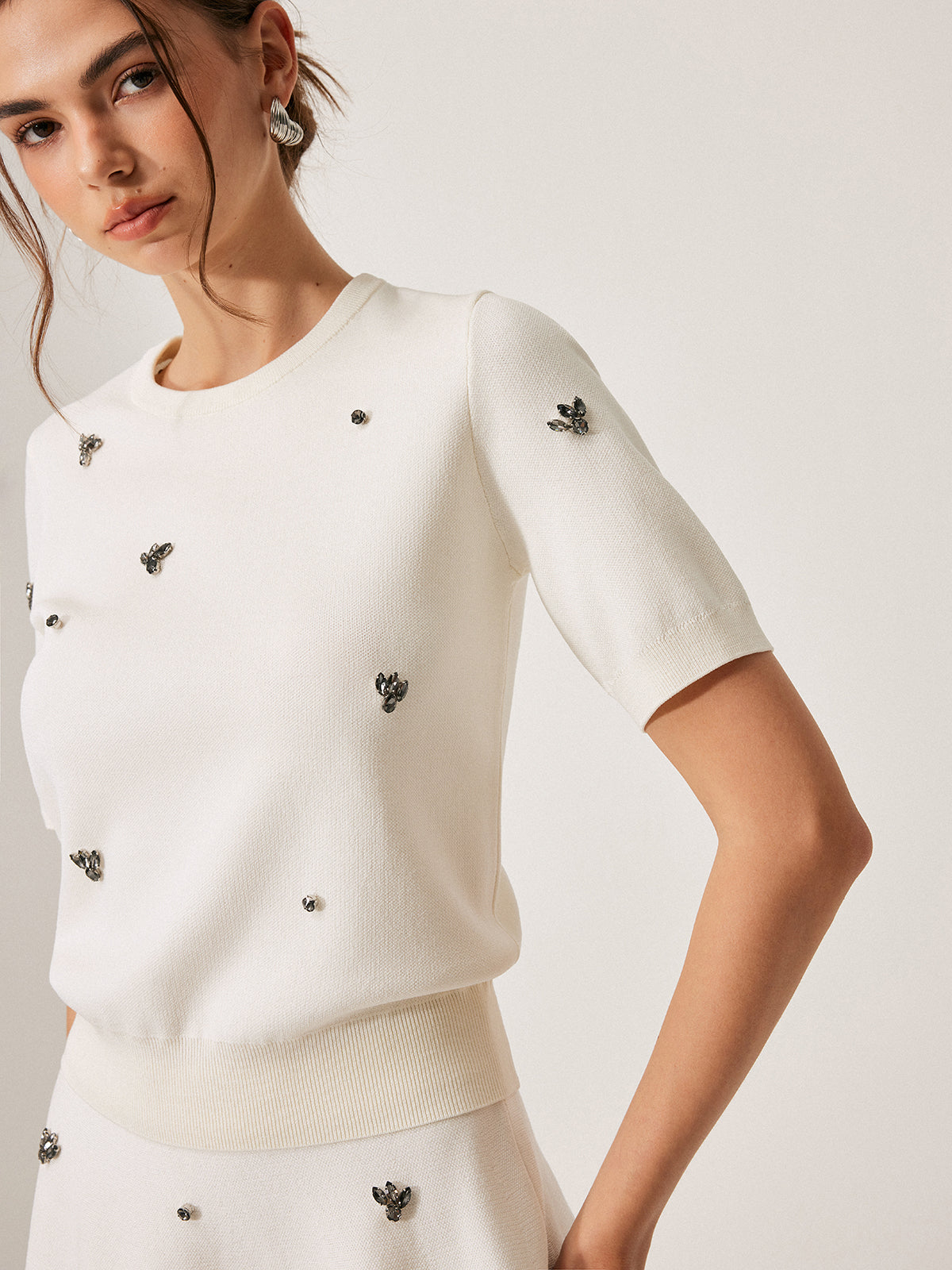 Short-Sleeved Detailed Mini Knitted Dress